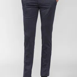 Van Heusen Men Navy Blue Textured Slim Fit Trousers-image-18