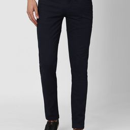 Peter England Casuals Men Navy Blue Textured Slim Fit Trousers-image-31
