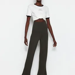 Trendyol Women High-Rise Casual Parallel Trousers With Side Slit-image-5