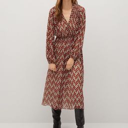 MANGO Women Maroon & White Printed A-Line Dress-image-6