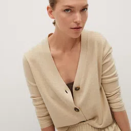 MANGO Women Beige Solid Cardigan Sweater-image-81
