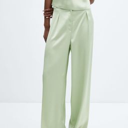 MANGO Women Textured High-Rise Flowy Satin Trousers-19
