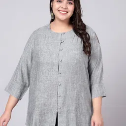 Indietoga Women Solid Three-Quarter Sleeves Round Neck Tunic-12