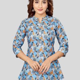 Saree Swarg Floral Printed Mandarin Collar A-Line Kurti-image-58
