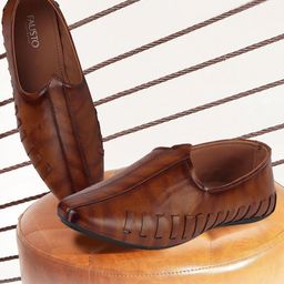 FAUSTO Men Tan Brown Lightweight PU Mojaris-picture-30