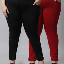 TAG 7 PLUS Women Plus Size Pack Of 2 Solid Ankle Length Woolen Leggings-image-98