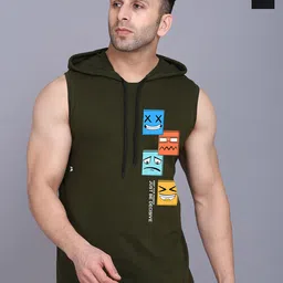 SLOWLORIS Pack Of 2 Printed Sleeveless Hooded Gym Innerwear Vests-image-52