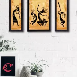 eCraftIndia Set of 3 Multicoloured Dancing Creatures UV Wall Art-25