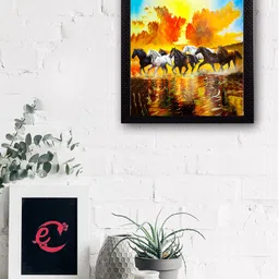 eCraftIndia Yellow & Brown 7 Running Lucky Horses Satin Matt Texture UV Wall Art-picture-45
