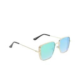 GARTH Unisex Blue Lens & Gold-Toned Rectangle Sunglasses with UV Protected Lens-13