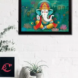eCraftIndia Sea Green & Yellow Lord Ganesha Satin Matt Texture UV Wall Art-image-81