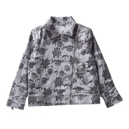 UNDER FOURTEEN ONLY Girls Silver-Toned Floral Cotton Tailored Jacket-image-45