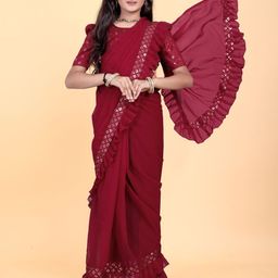 Shrithi Fashion Fab Embroidered Pure Georgette Ruffles Saree-image-6
