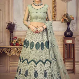 KALINI Embroidered Thread Work Semi-Stitched Lehenga & Unstitched Blouse With Dupatta-4