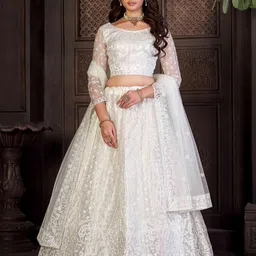 KALINI Embroidered Thread Work Semi-Stitched Lehenga & Unstitched Blouse With Dupatta-picture-17