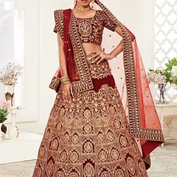 FABPIXEL Embroidered Sequinned Semi-Stitched Lehenga Choli With Dupatta-23