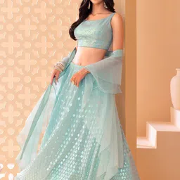 FABPIXEL Blue Embellished Sequinned Semi-Stitched Lehenga & Unstitched Blouse With Dupatta-image-30