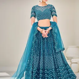 SHOPGARB Embroidered Sequinned Net Semi-Stitched Lehenga & Unstitched Blouse With Dupatta-picture-2