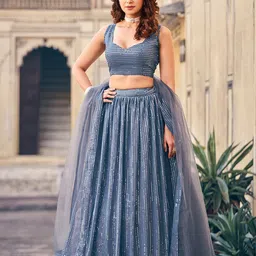 SHOPGARB Sequinned Semi-Stitched Lehenga & Unstitched Blouse With Dupatta-36