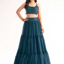 FABPIXEL Embroidered Sequinned Semi-Stitched Georgette Lehenga Choli With Dupatta-picture-19