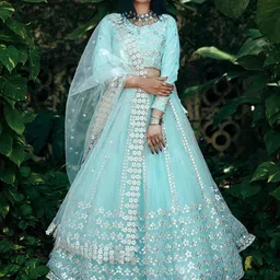 FABPIXEL Embroidered Sequinned Semi-Stitched Lehenga Choli With Dupatta-picture-30