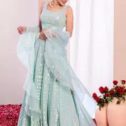 FABPIXEL Embroidered Sequinned Semi-Stitched Georgette Lehenga Choli With Dupatta-picture-43