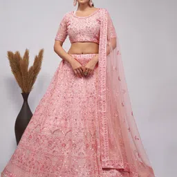 ODETTE Embroidered Beads and Stones Semi-Stitched Lehenga & Unstitched Blouse With Dupatta-picture-9