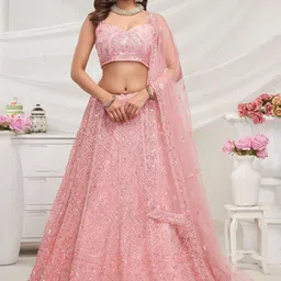 ODETTE Embroidered Sequinned Semi Stitched Lehenga & Unstitched Blouse With Dupatta-picture-12