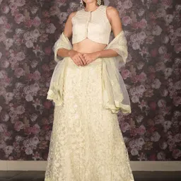 ODETTE Embroidered Thread Work Semi-Stitched Lehenga & Unstitched Blouse With Dupatta-picture-56