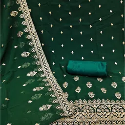 SHADOW & SAINING Green & Gold-Toned Embroidered Silk Georgette Unstitched Dress Material-picture-14