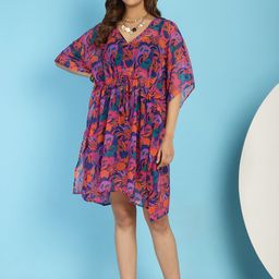 Secret Wish Floral Printed Kaftan Swimwear Cover up Top-image-54