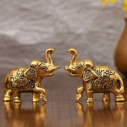 CraftVatika Set Of 2 Gold-Toned Ethnic Indian Elephant Trunk Up Showpieces-6