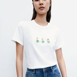 Urban Revivo Women Floral Beaded Detail Pure Cotton T-shirt-image-26