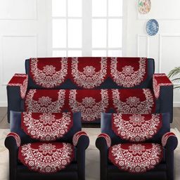 HOSTA HOMES Maroon Printed 5-Seater Sofa Cover With Arms-image-20