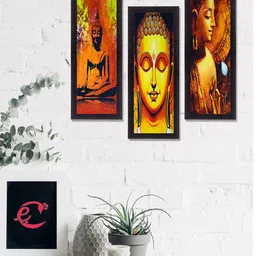 eCraftIndia Set Of 3 Lord Buddha Satin Matt Texture UV Wall Art-image-33