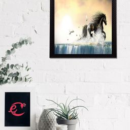 eCraftIndia Yellow & Black Powerful Horse Satin Matt Texture UV Wall Art-image-44