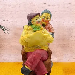 PujaNPujari Yellow Textured Dada Dadi Resin Figurine Showpiece-6