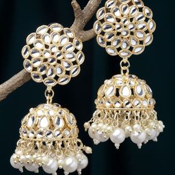 ZENEME Gold-Plated Dome Shaped Jhumkas Earrings-4