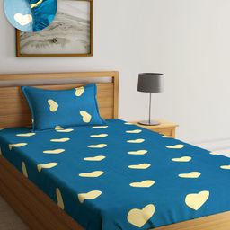 SOKNACK Blue & Yellow Geometric Printed 280 TC Fitted Single Bedsheet & Pillow Cover-image-96