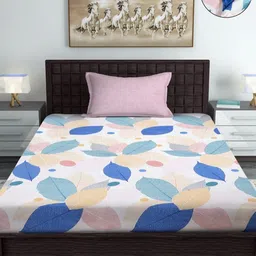 SOKNACK White & Blue Floral 300 TC Single Bedsheet with 1 Pillow Covers-image-24