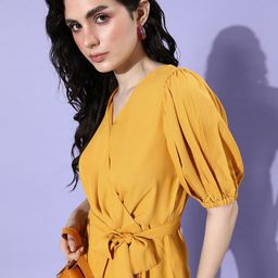 her by invictus Mustard Yellow Once Upon A Sleeve Wrap Top With Waist Tie-ups-image-2