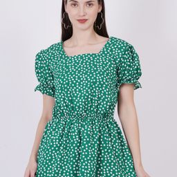 Tulip Eden Polka Dot Printed Puff Sleeve Crepe Cinched Waist Top-image-33
