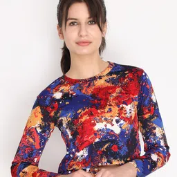 CHKOKKO Red & Blue Printed Crop Top-picture-13