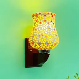 foziq White & Yellow Textured Glass Wall Lamp-15