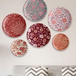 nestroots Green & White 6 Pieces Floral Printed Porcelain Wall Plate-image-66