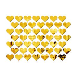 Wall1ders Yellow & Brown 50 Pieces Heart Shape Self Adhesive Mirror Wall Stickers-20