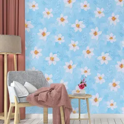 Dakshya Industries Blue & White Floral Printed Waterproof Self-Adhesive Wallpaper-image-50