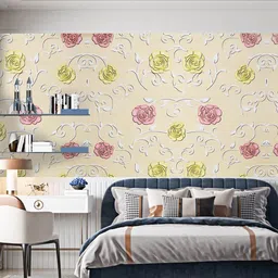 Dakshya Industries Beige & Pink Floral Printed Self-Adhesive Wallpaper-image-81