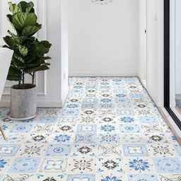 Jaamso Royals White & Blue Mosiac Design Kitchen Decorative Floor Sticker Wallpaper-picture-29