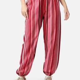 Popwings Women Striped Relaxed Loose Fit High-Rise Easy Wash Joggers-image-41
